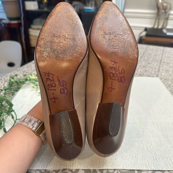 Sesto Meucci Made in Italy Dark Gray Leather Pleated Bow Low Heel Pumps 8.5M - Picture 6 of 9